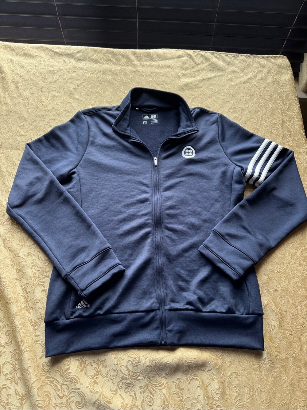 adidas Navy full zip performance Jacket White Sleeve Stripes men's Medium unisex